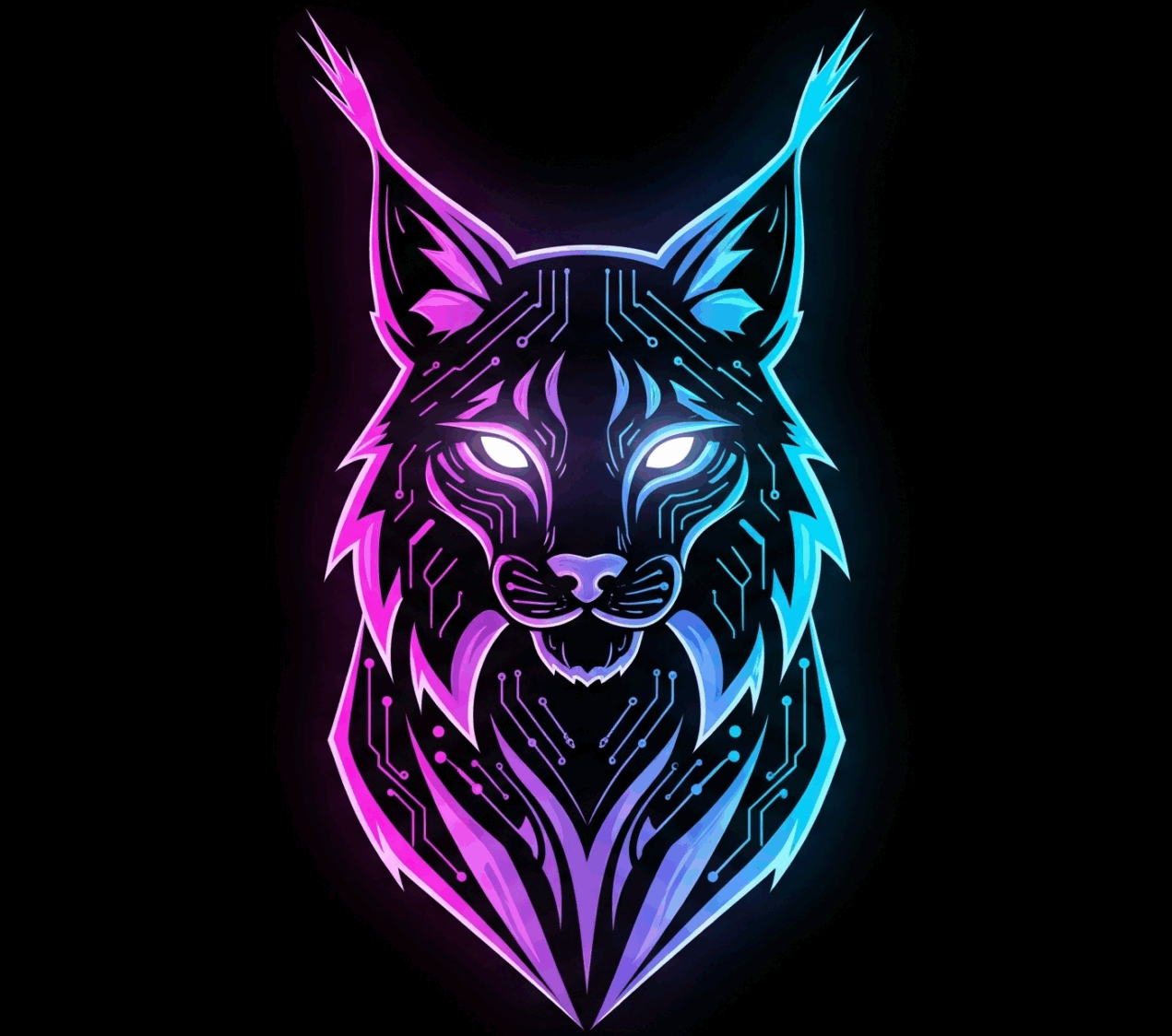 MojoLynx mascot — a neon, circuit-etched lynx